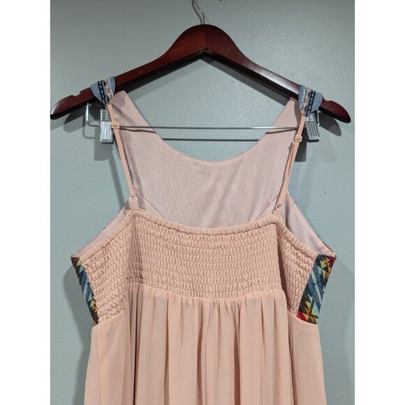 Flying Tomato Maxi Dress Peach Chiffon Embroidered Aztec Strapless Top Sz L - Picture 8 of 16